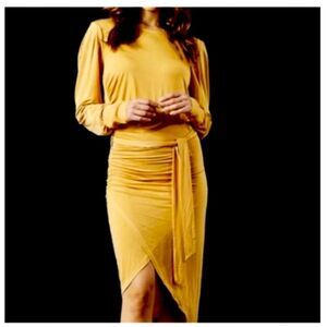 Young Fabulous & Broke Marigold Yellow Midi Drape Ruched Dress Backless Large